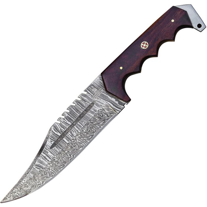 FH CPBW001 Damascus Bowie Fixed Blade Knife Brown Handles